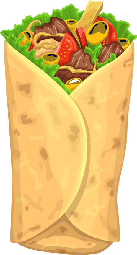 Burrito, Grilled Tortilla with Meat and Vegetables